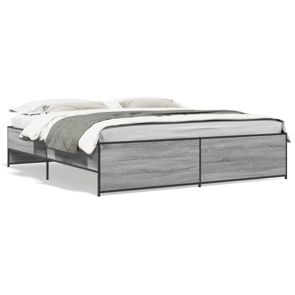 vidaXL Sängram grå sonoma 200x200 cm konstruerat trä och metall