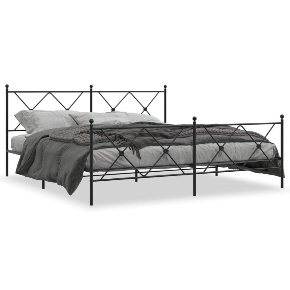 vidaXL Sängram med huvudgavel och fotgavel svart metall 183x213 cm