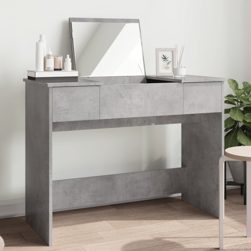 vidaXL Sminkbord med spegel betonggrå 100x45x76 cm