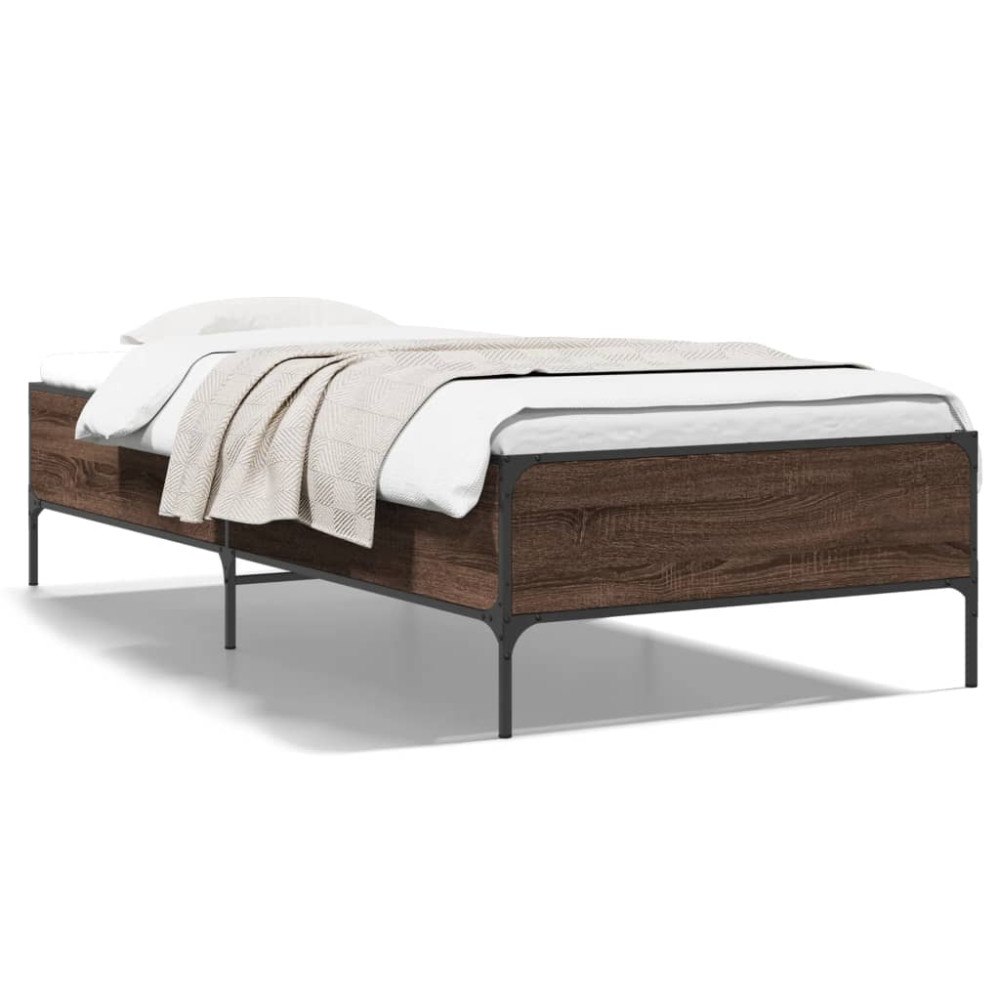 vidaXL Sängram brun ek 100x200 cm konstruerat trä och metall