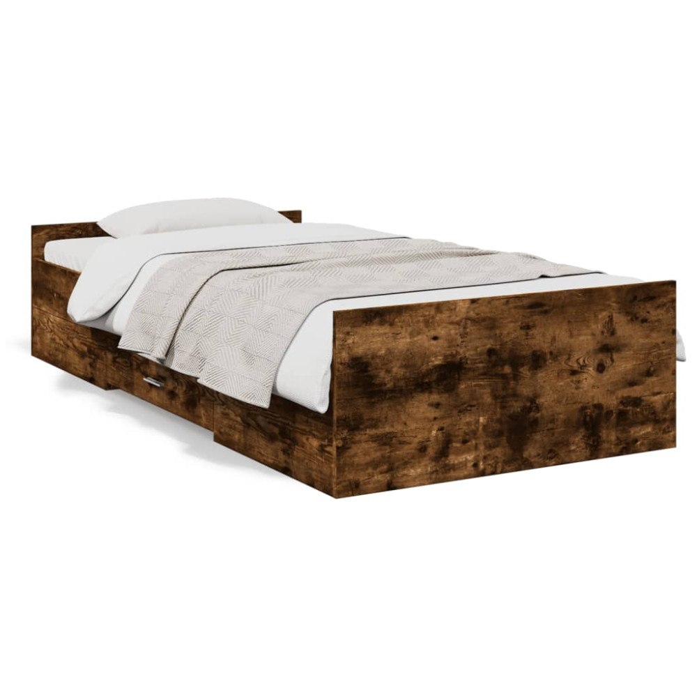 vidaXL Sängram med lådor rökfärgad ek 90x190 cm konstruerad trä