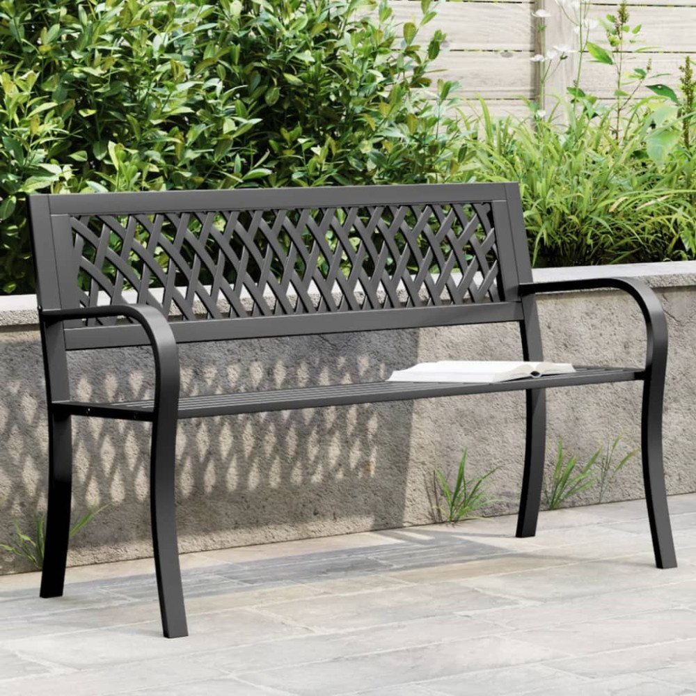 vidaXL Trädgårdsbänk svart 120 cm stål