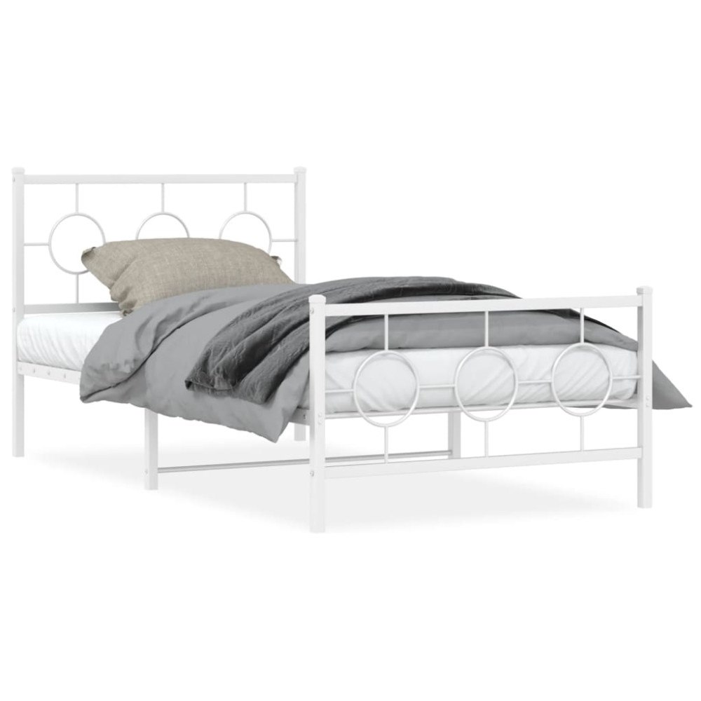 vidaXL Sängram med huvudgavel och fotgavel vit metall 100x190 cm