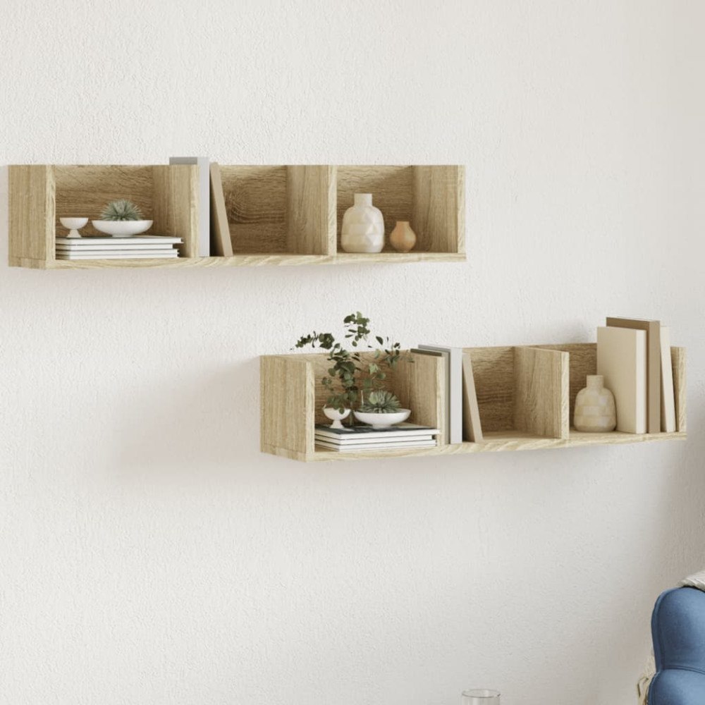 vidaXL Väggskåp 2 st sonoma-ek 75x18x16,5 cm konstruerat trä
