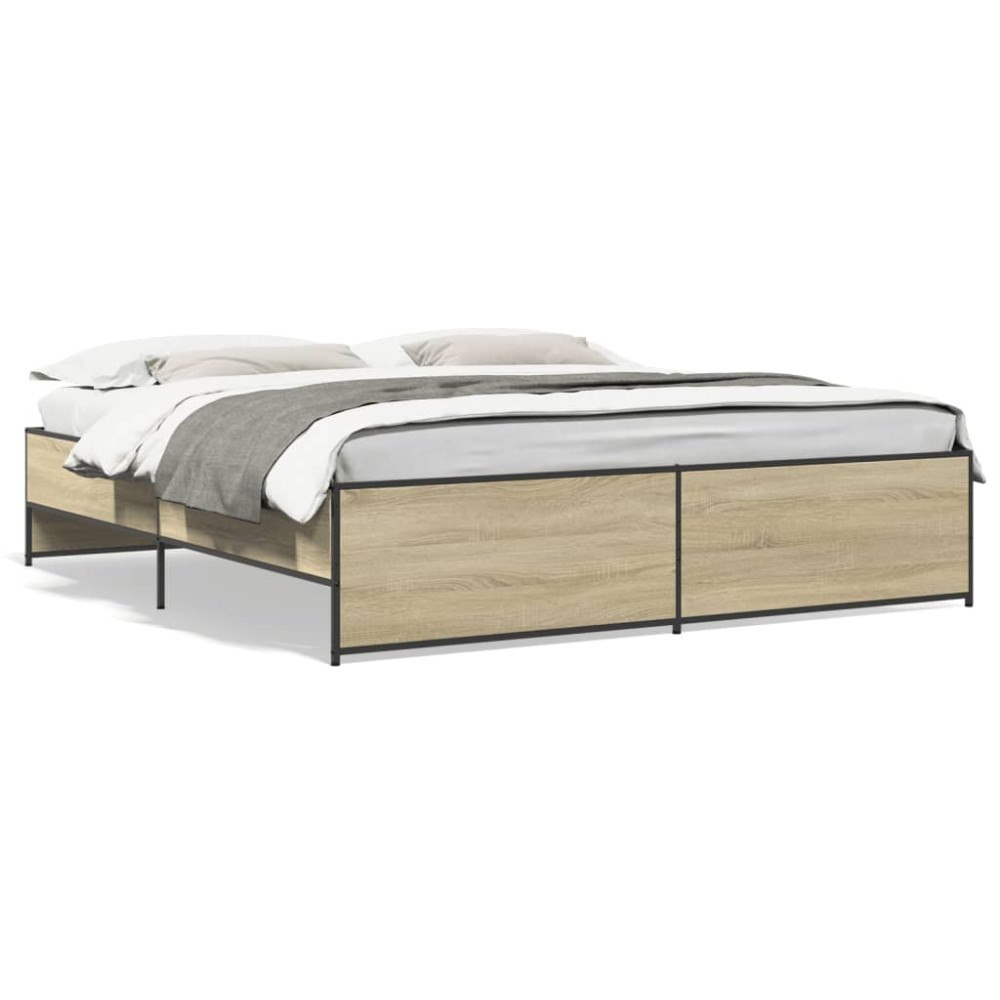 vidaXL Sängram sonoma-ek 200x200 cm konstruerat trä och metall