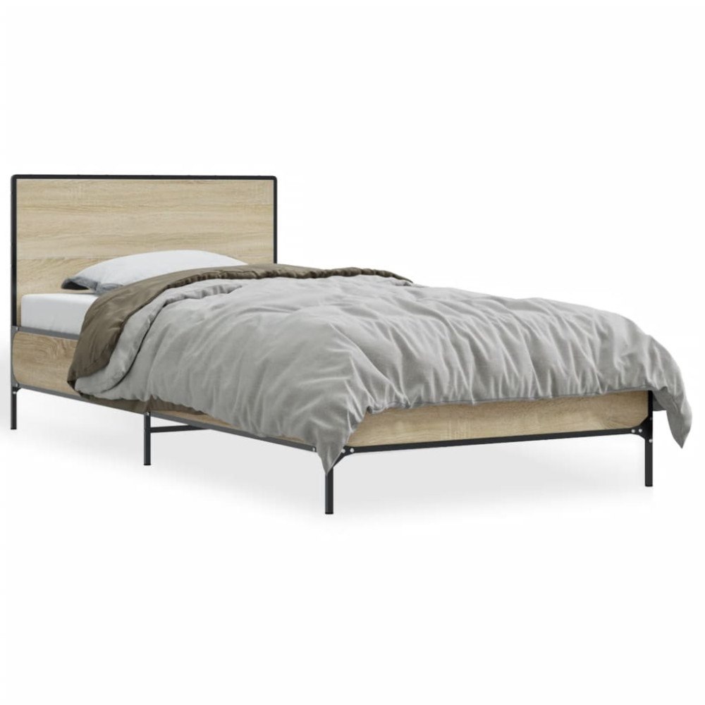vidaXL Sängram sonoma-ek 90x200 cm konstruerat trä och metall