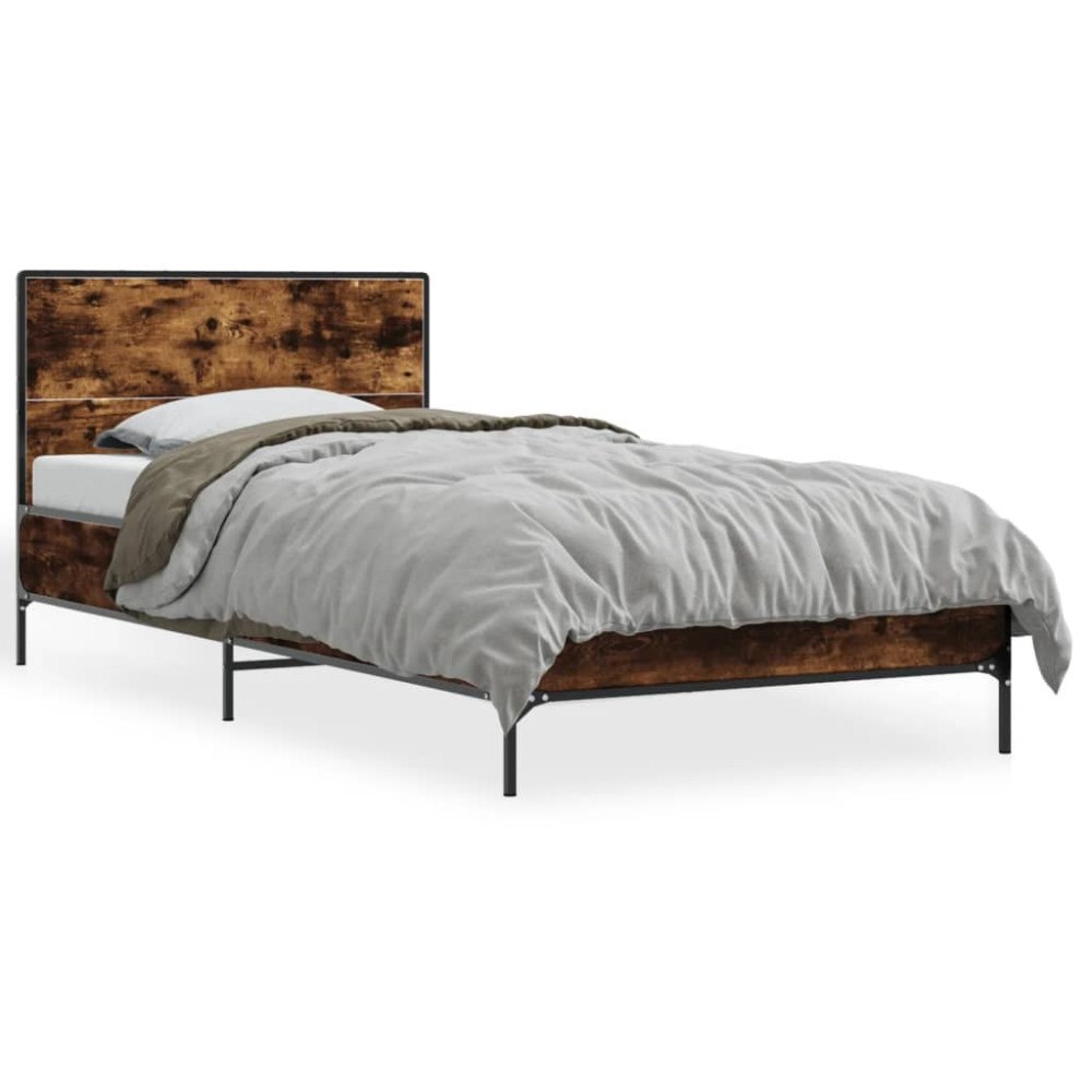vidaXL Sängram rökfärgad ek 90x190 cm konstruerat trä och metall