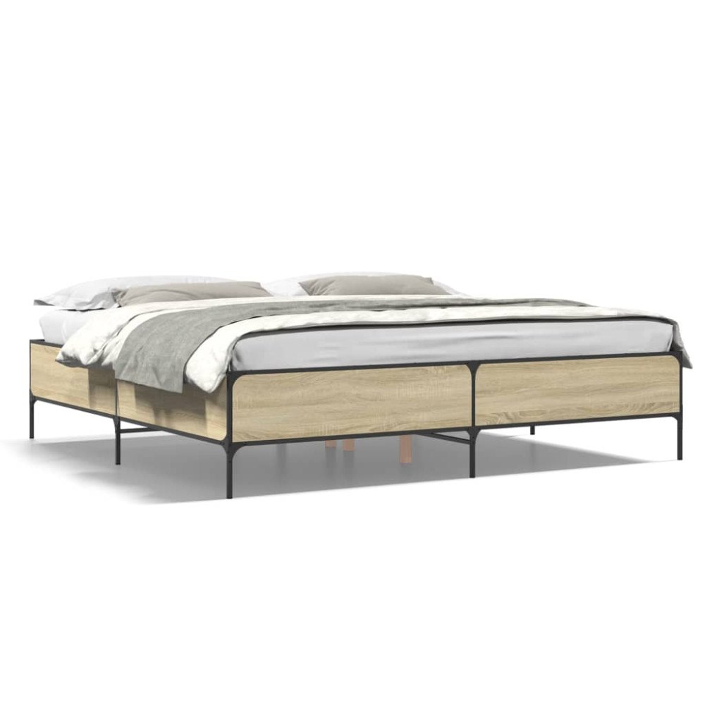 vidaXL Sängram sonoma-ek 200x200 cm konstruerat trä och metall