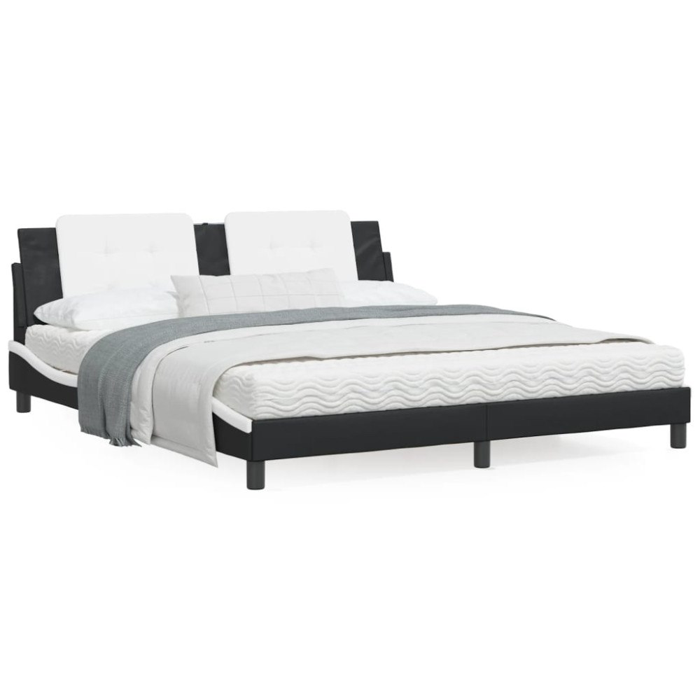 vidaXL Bed with Mattress "Zadar" Black and White 180x200 cm Faux Leather
