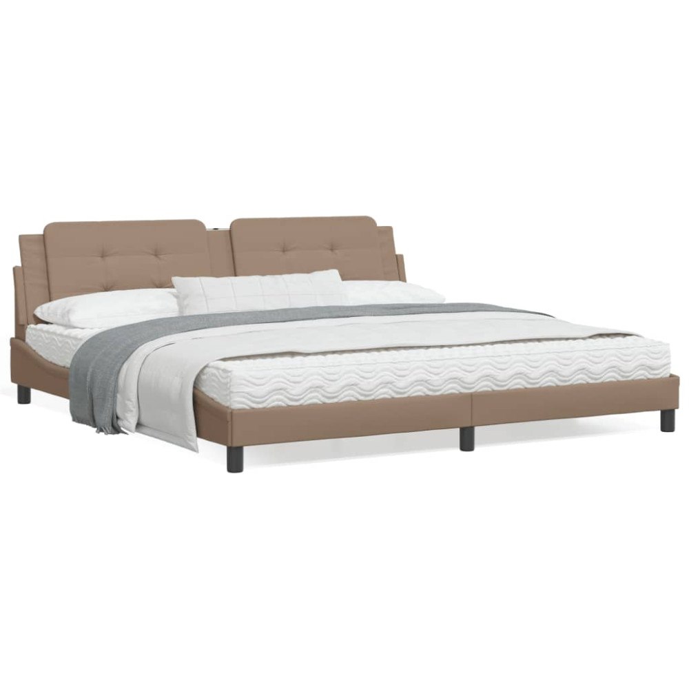 vidaXL Bed with Mattress "Zadar" Cappuccino 200x200 cm Faux Leather