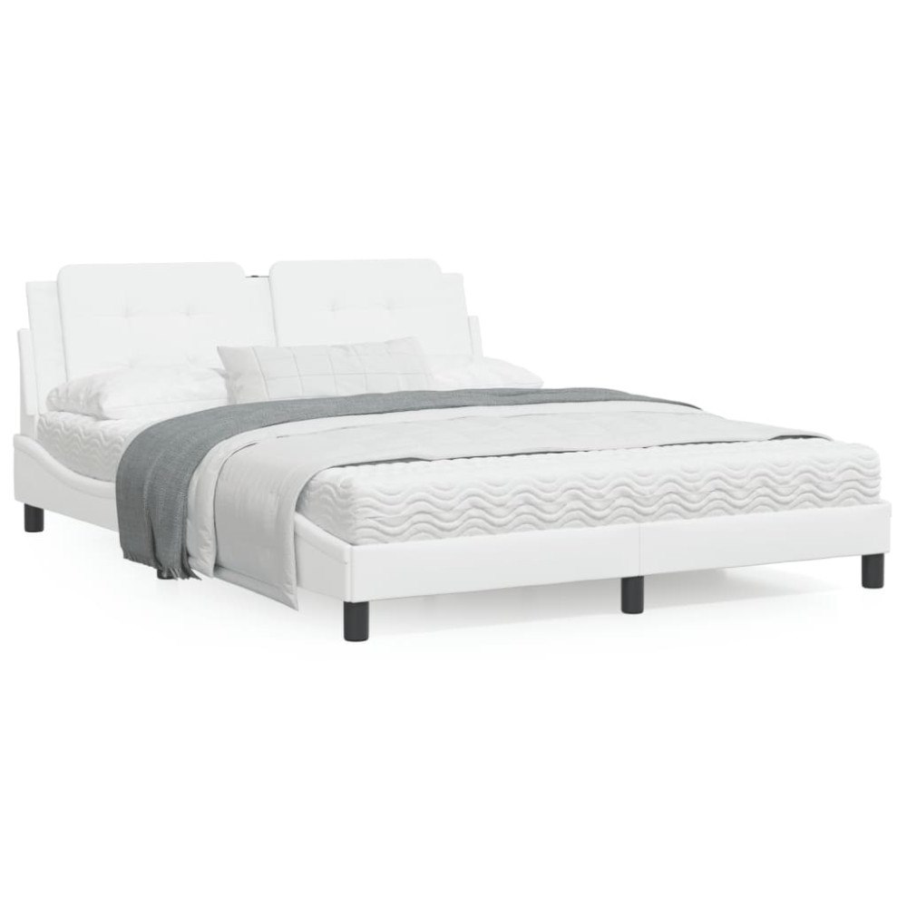 vidaXL Bed with Mattress "Zadar" White 160x200 cm Faux Leather