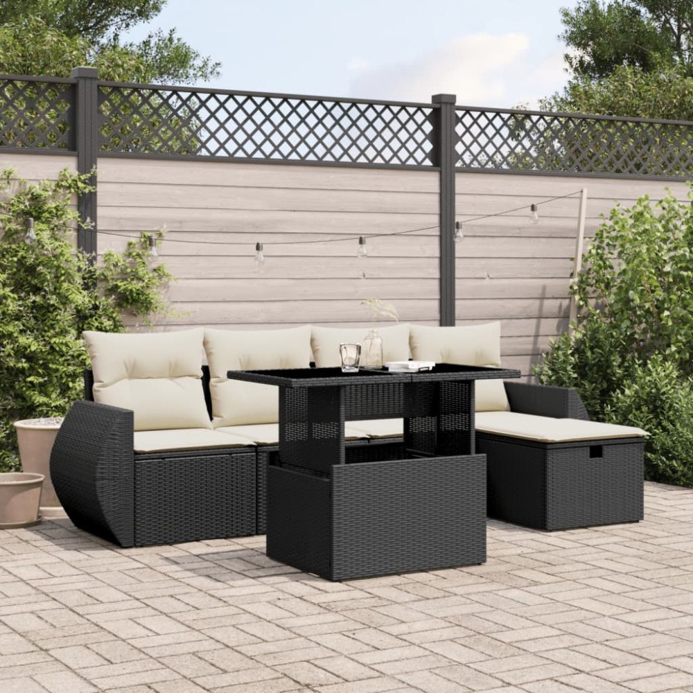vidaXL Loungegrupp med dynor 6 delar svart konstrotting