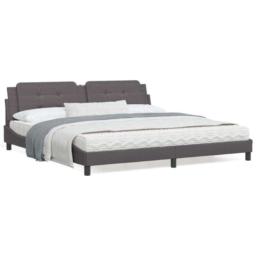 vidaXL Bed with Mattress "Zadar" Grey 200x200 cm Faux Leather