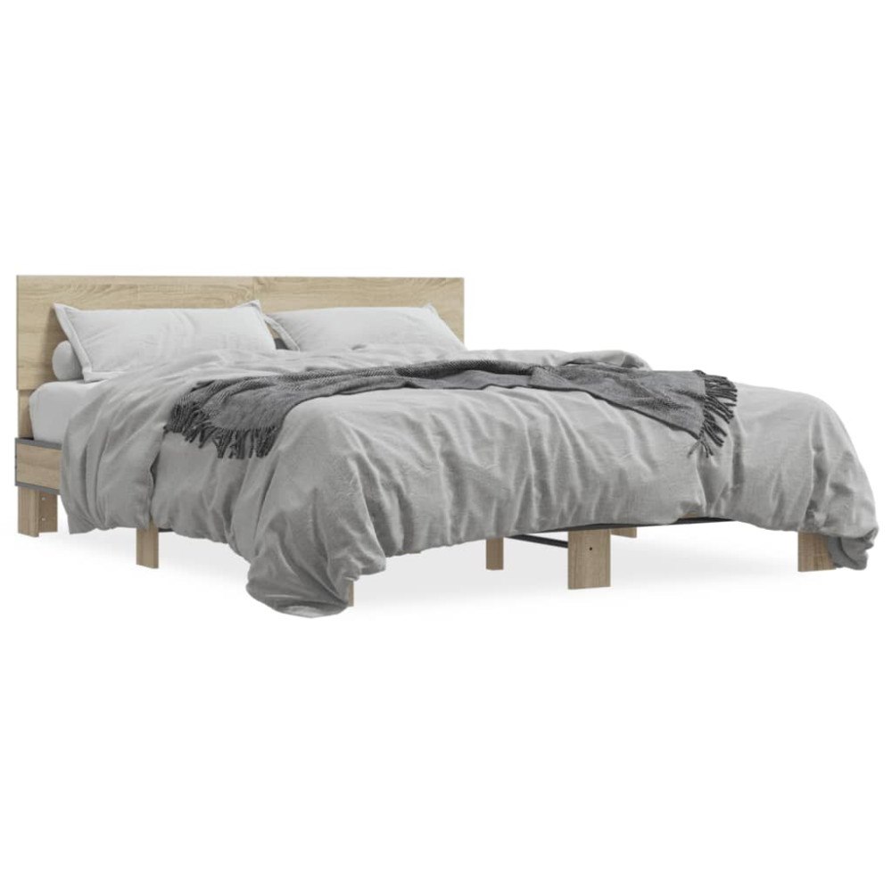 vidaXL Sängram sonoma-ek 160x200 cm konstruerat trä och metall