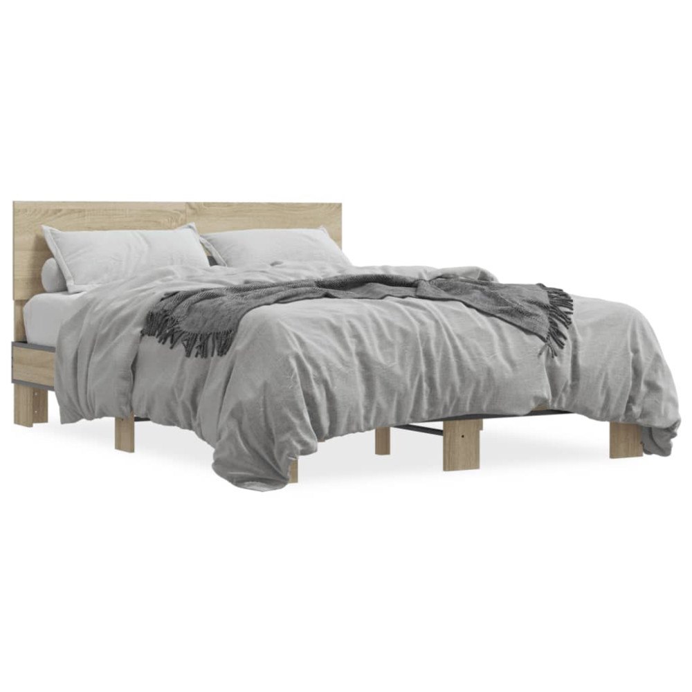 vidaXL Sängram sonoma-ek 140x190 cm konstruerat trä och metall