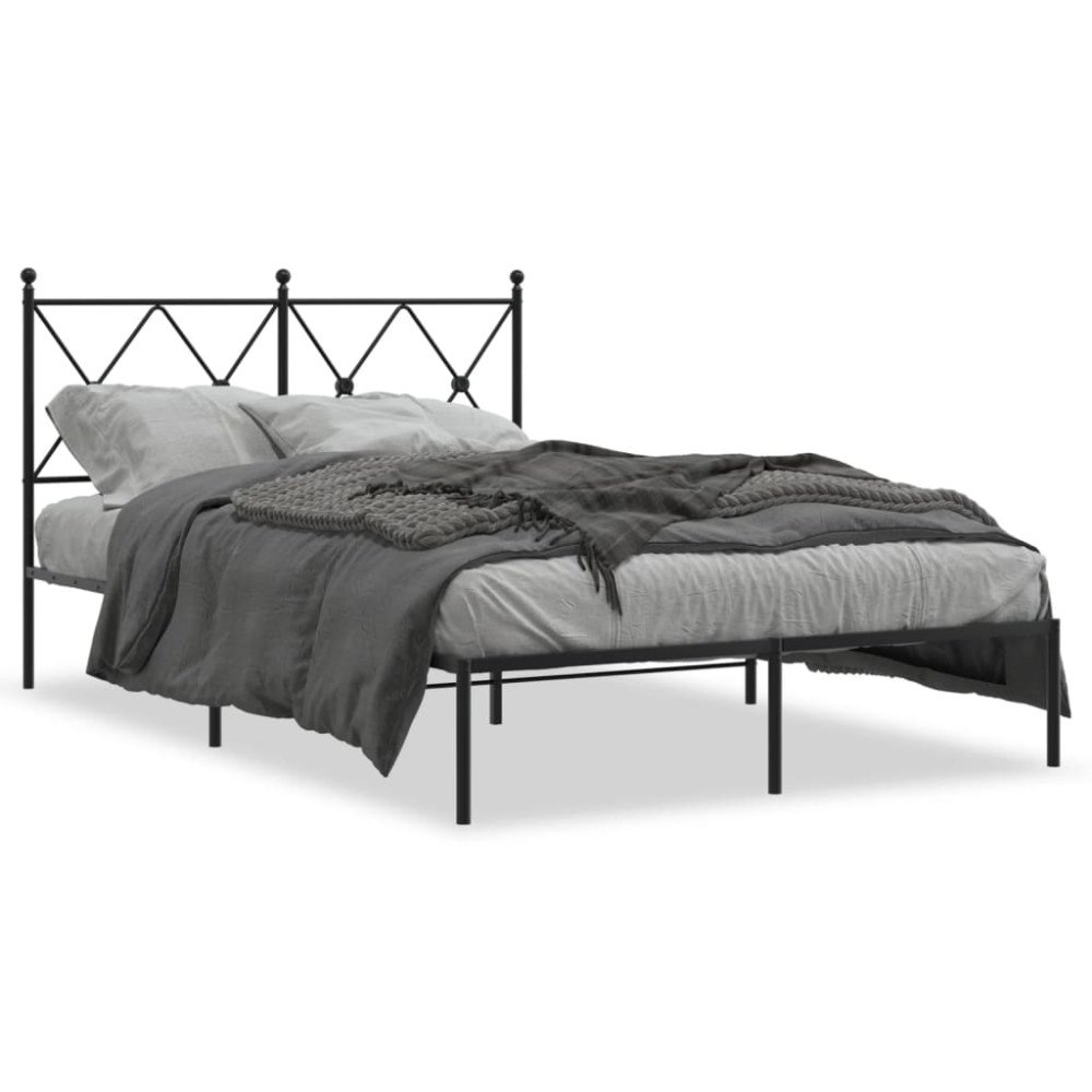 vidaXL Sängram med huvudgavel metall svart 120x190 cm