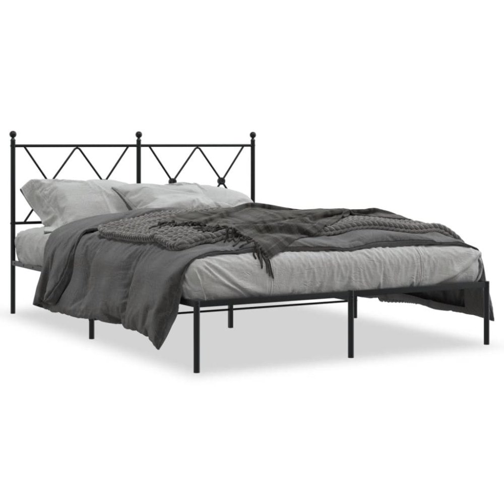 vidaXL Sängram med huvudgavel metall svart 135x190 cm