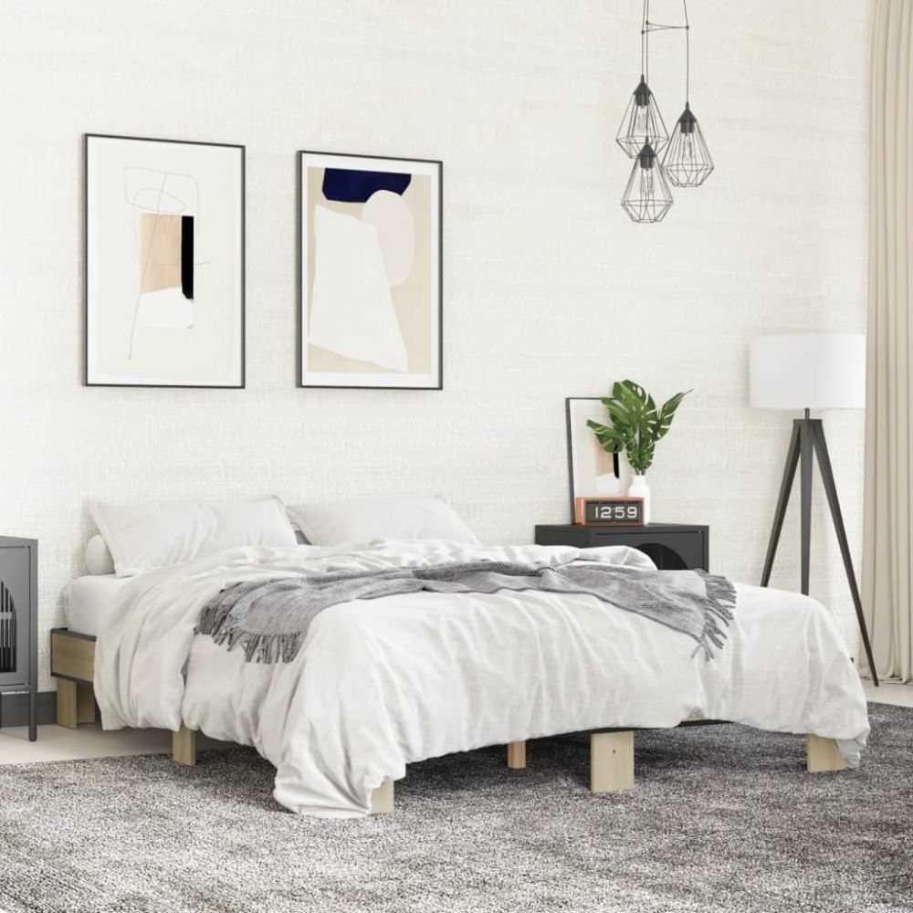 vidaXL Sängram sonoma-ek 150x200 cm konstruerad trä och metall