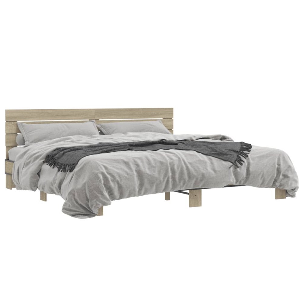 vidaXL Sängram sonoma-ek 200x200 cm konstruerat trä och metall