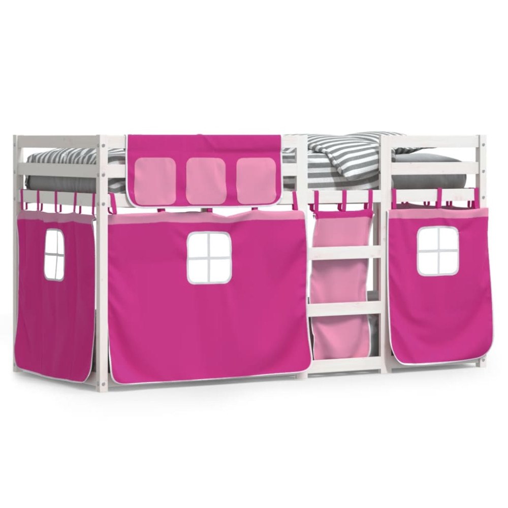 vidaXL Loftsäng med rutschkana rosa 80x200 cm massiv furu