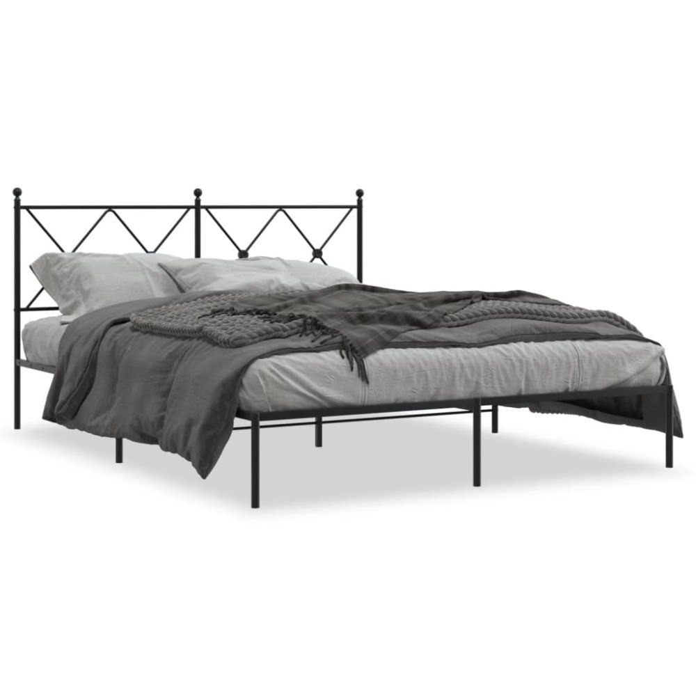 vidaXL Sängram med huvudgavel metall svart 150x200 cm