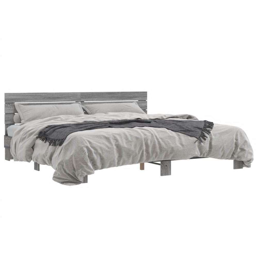 vidaXL Sängram grå sonoma 200x200 cm konstruerat trä och metall