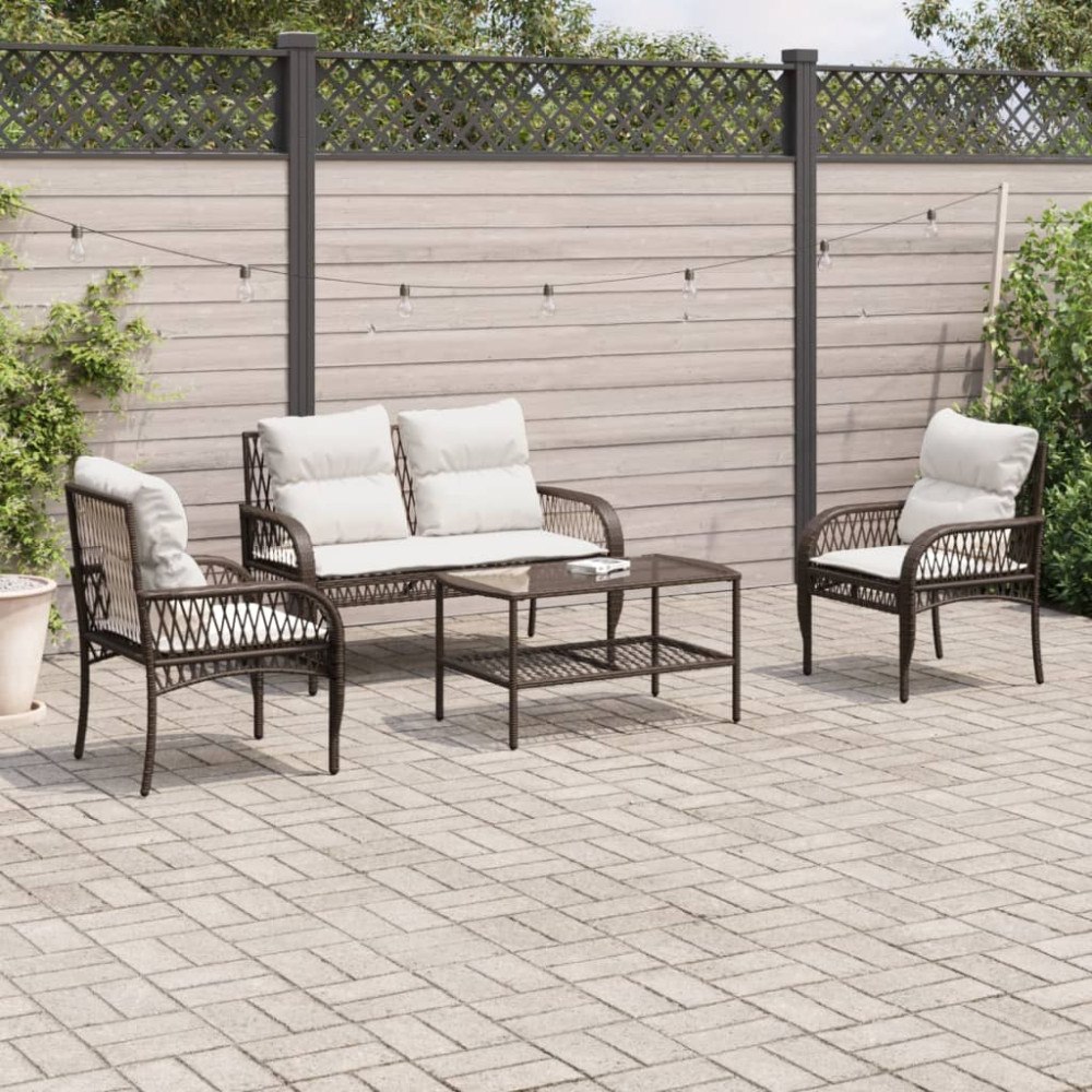 vidaXL Loungegrupp för trädgården med dynor 4 delar konstrotting brun