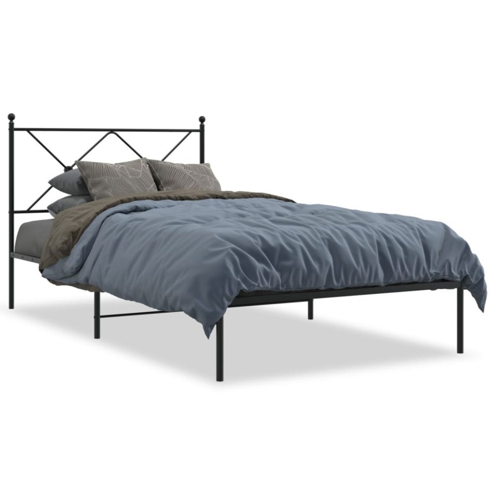 vidaXL Sängram med huvudgavel metall svart 100x190 cm