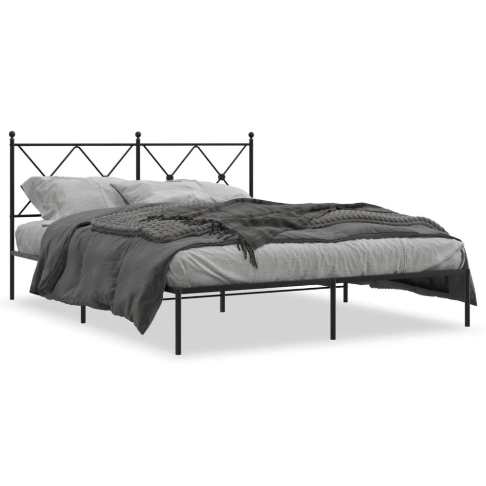 vidaXL Sängram med huvudgavel metall svart 160x200 cm