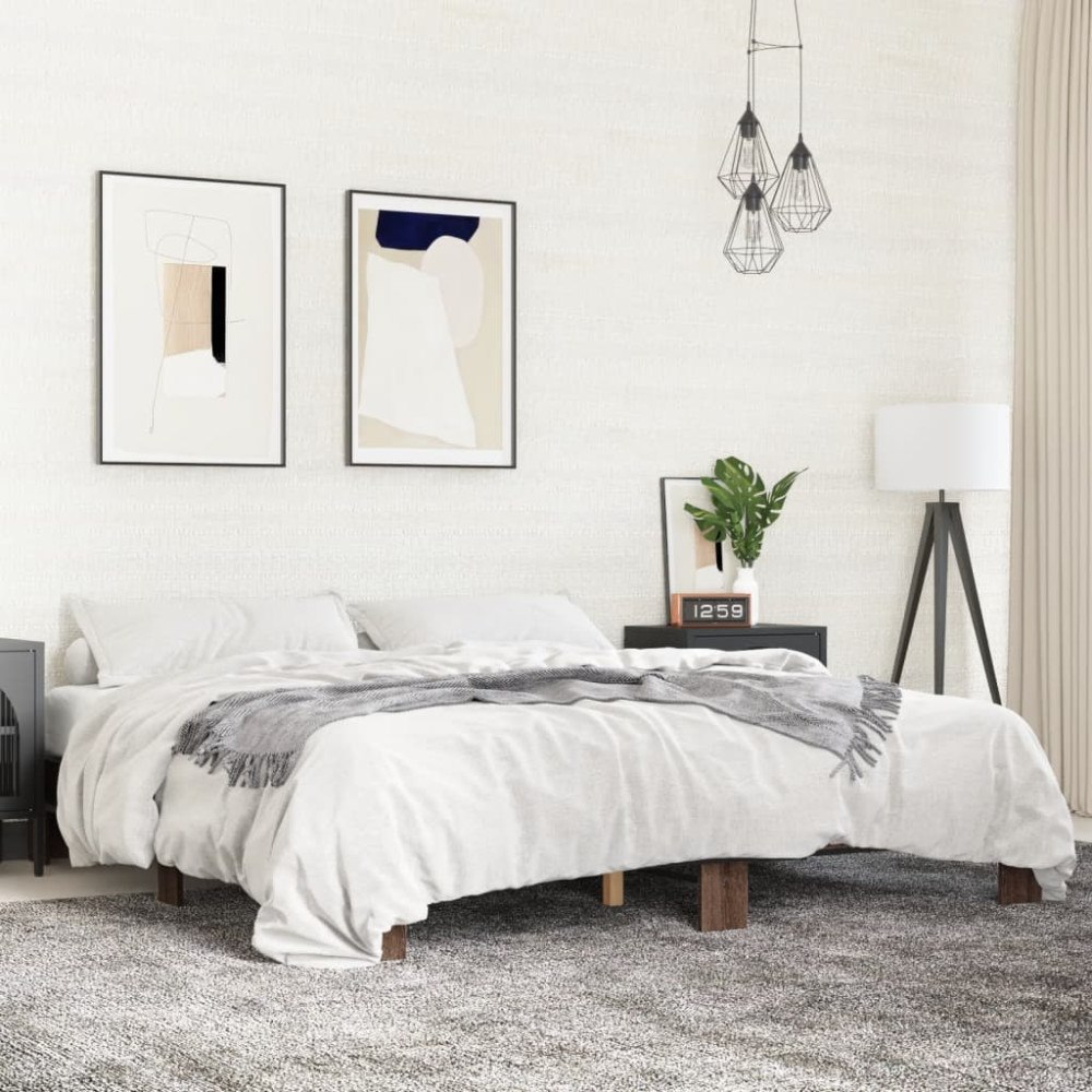 vidaXL Sängram brun ek 200x200 cm konstruerat trä och metall