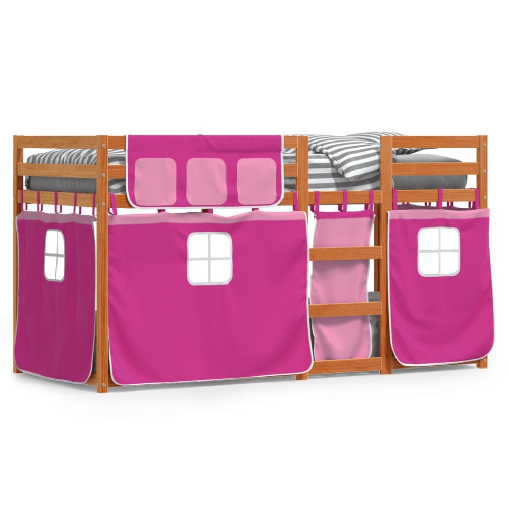 vidaXL Loftsäng med rutschkana rosa 80x200 cm massiv furu