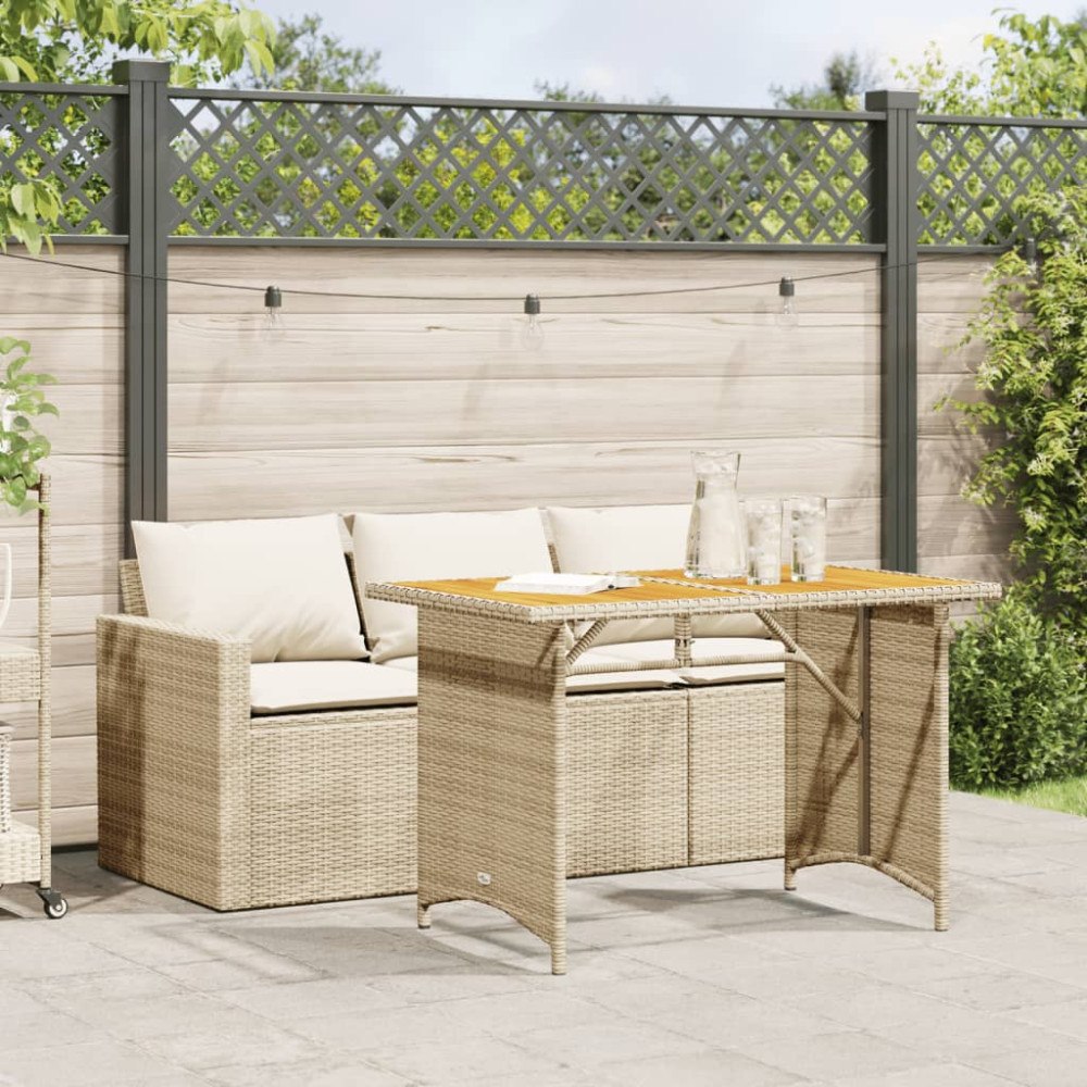vidaXL Matgrupp för trädgården med dynor 2 delar beige konstrotting