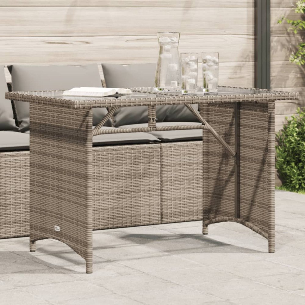 vidaXL Trädgårdsbord med glasskiva grå 110x68x70 cm konstrotting