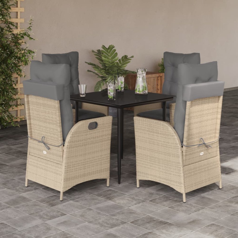vidaXL Matgrupp för trädgården med dynor 5 delar beige konstrotting