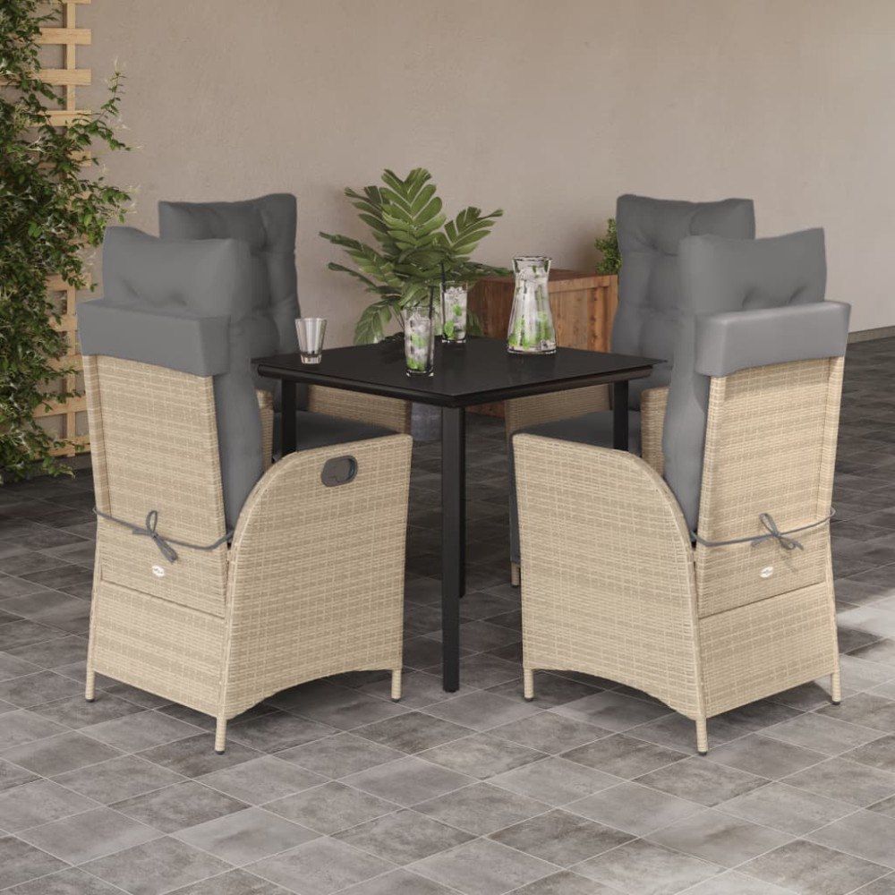 vidaXL Matgrupp för trädgården med dynor 5 delar mixbeige konstrotting