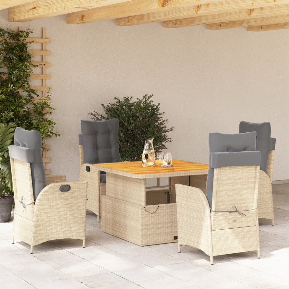 vidaXL Matgrupp för trädgården med dynor 5 delar beige konstrotting