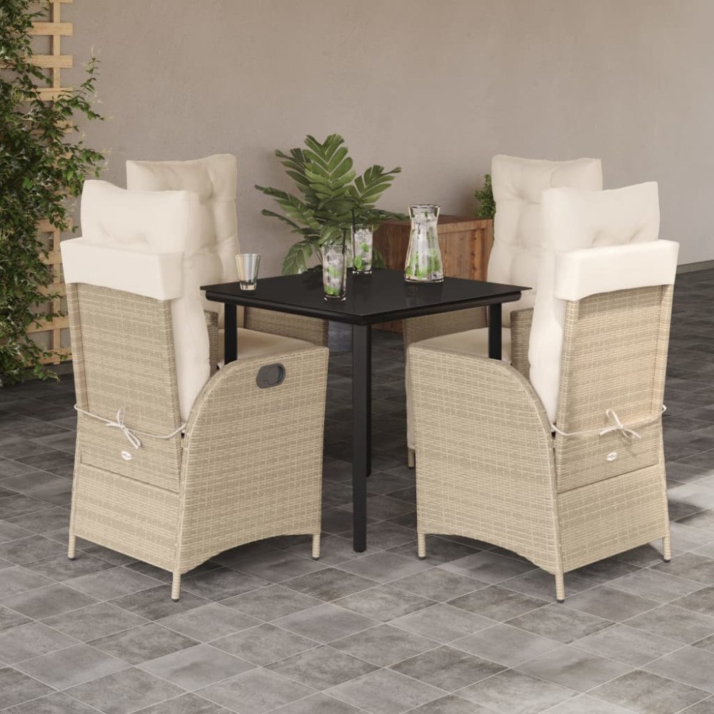 vidaXL Matgrupp för trädgården med dynor 5 delar beige konstrotting