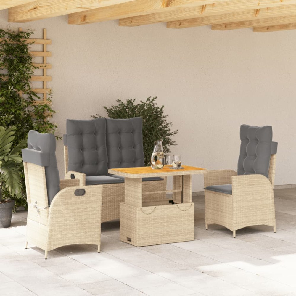 vidaXL Soffgrupp för trädgården med dynor 4 delar beige konstrotting