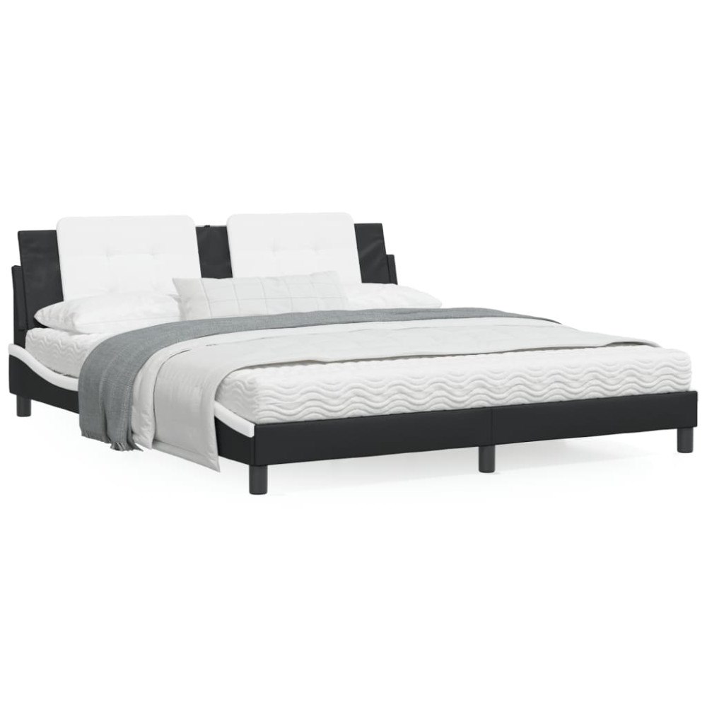 vidaXL Bed Frame with LED without Mattress "Zadar" Black and White 180x200 cm