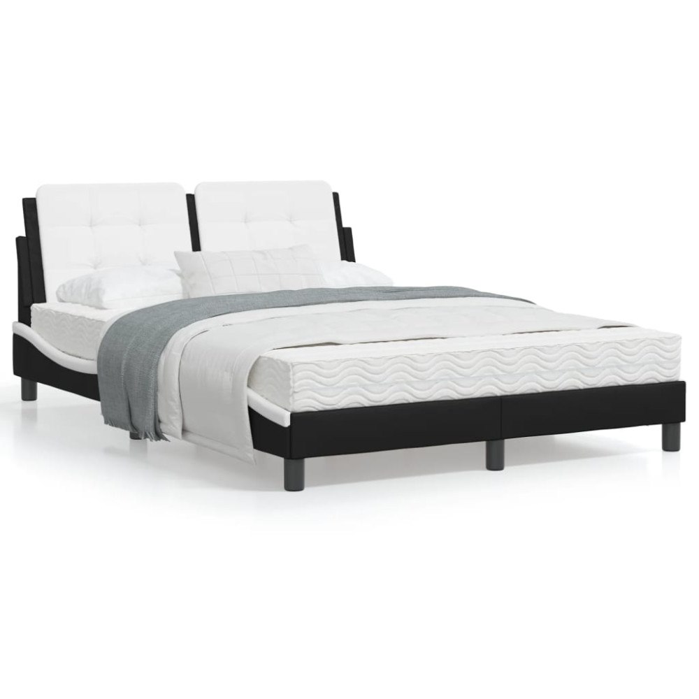 vidaXL Bed Frame with LED without Mattress "Zadar" Black and White 140x190 cm