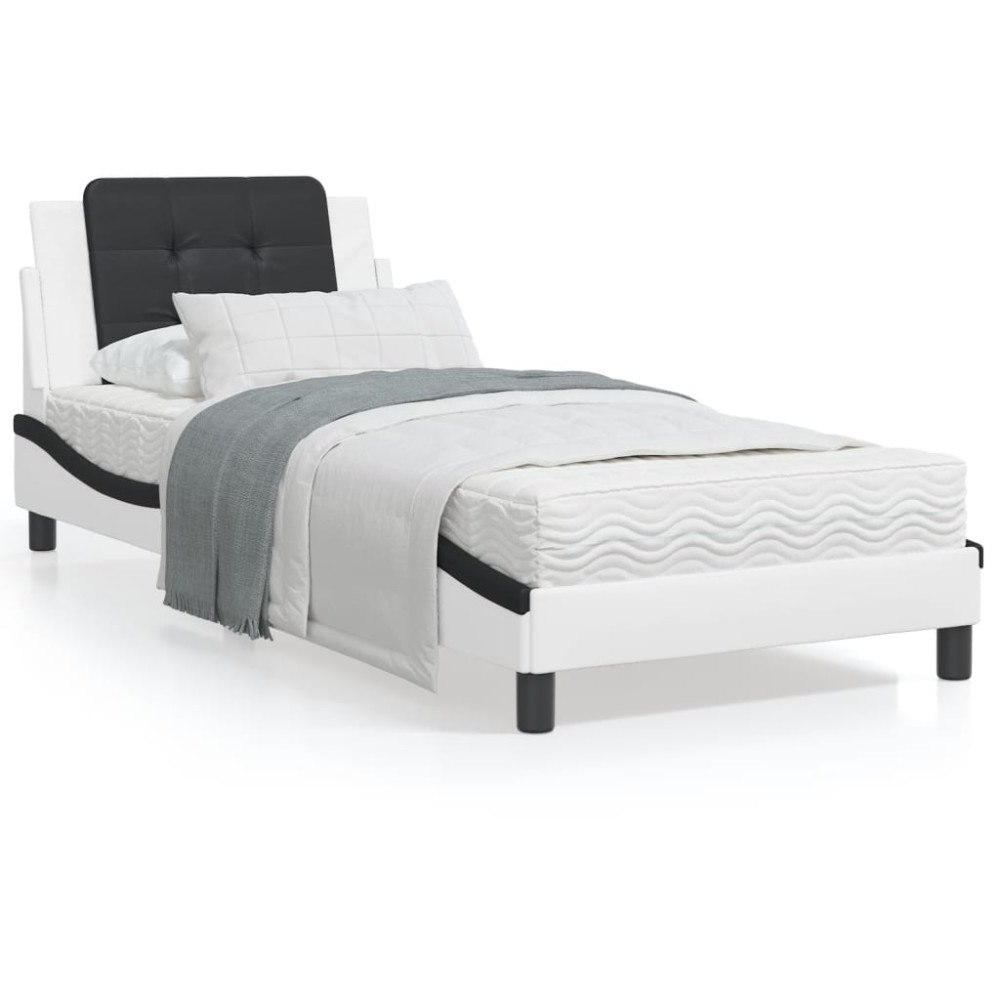 vidaXL Sängram med huvudgavel vit och svart 80x200 cm konstläder