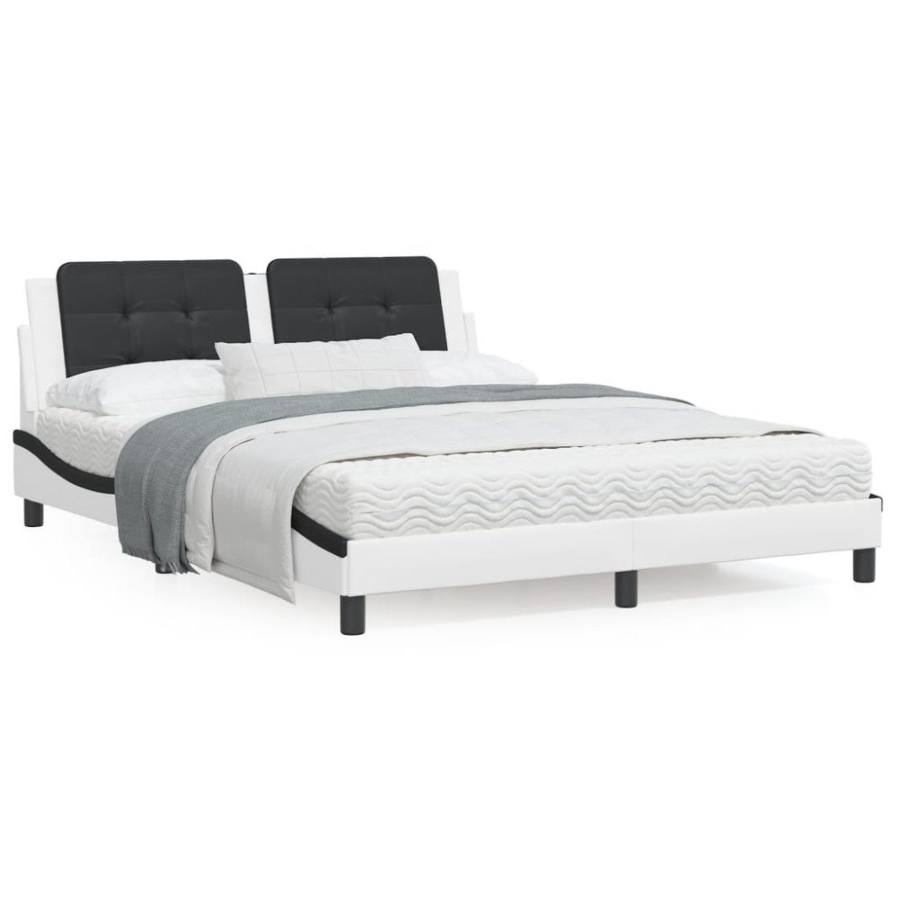 vidaXL Bed Frame without Mattress "Zadar" White and Black 160x200 cm Faux Leather