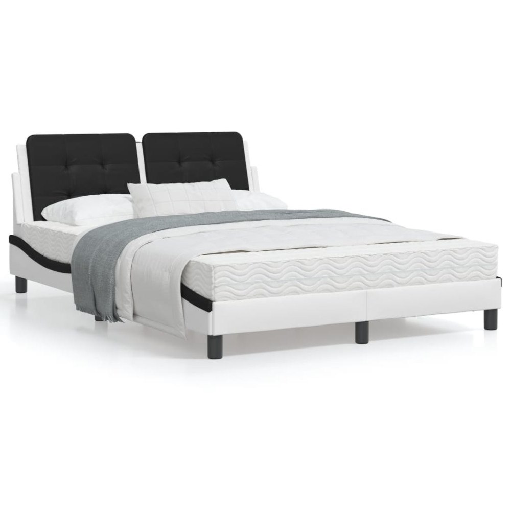 vidaXL Bed Frame without Mattress "Zadar" White and Black 140x190 cm Faux Leather