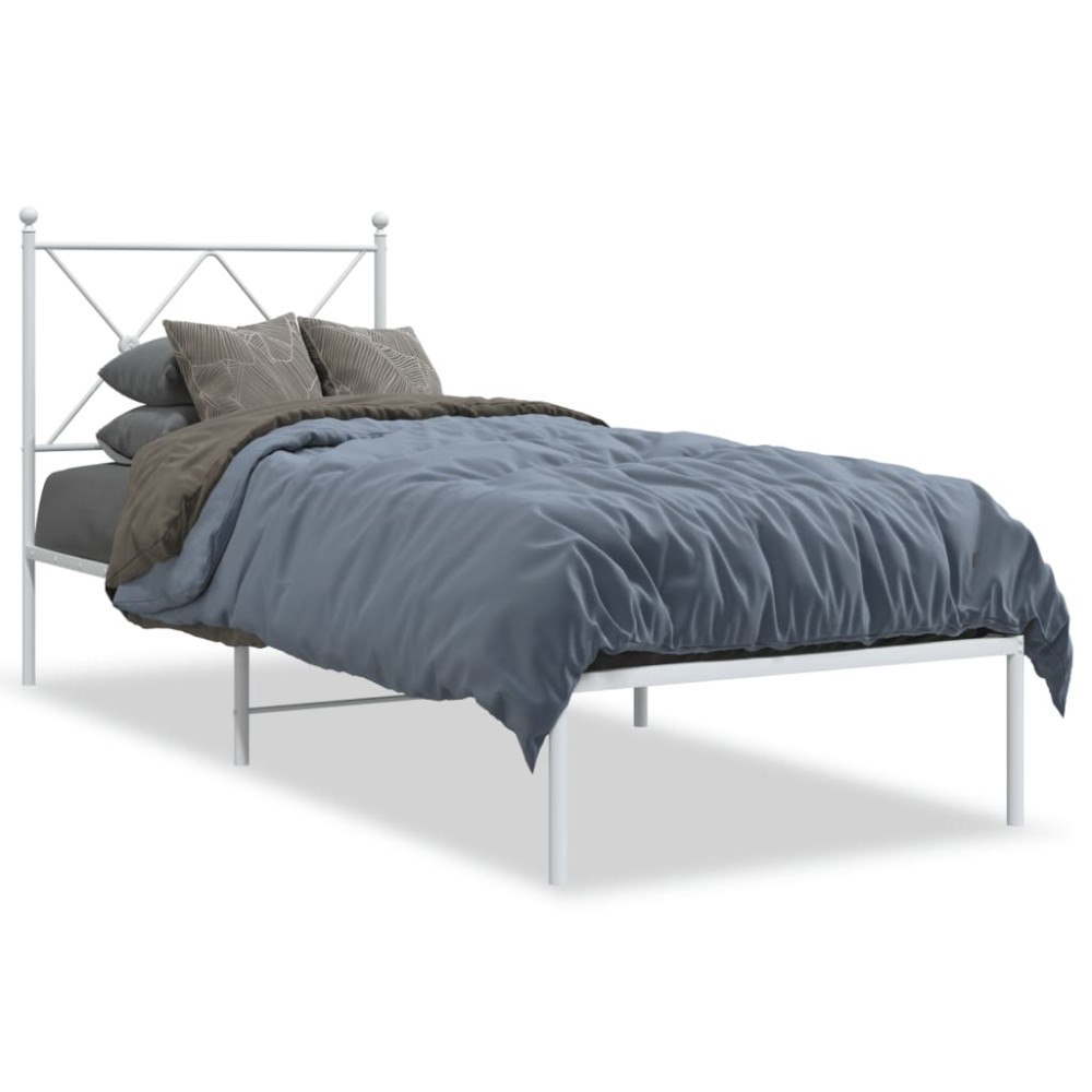 vidaXL Sängram utan madrass med huvudgavel metall vit 75x190 cm