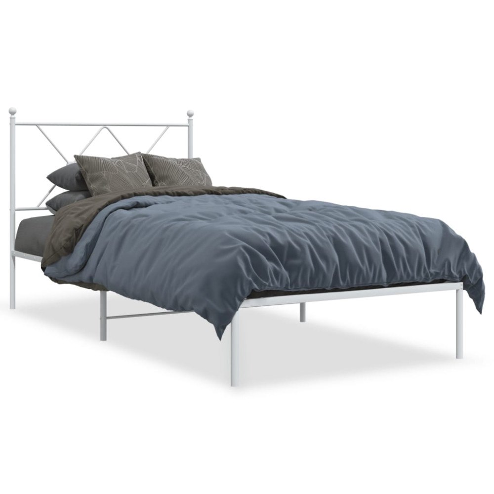 vidaXL Sängram med huvudgavel metall vit 90x190 cm
