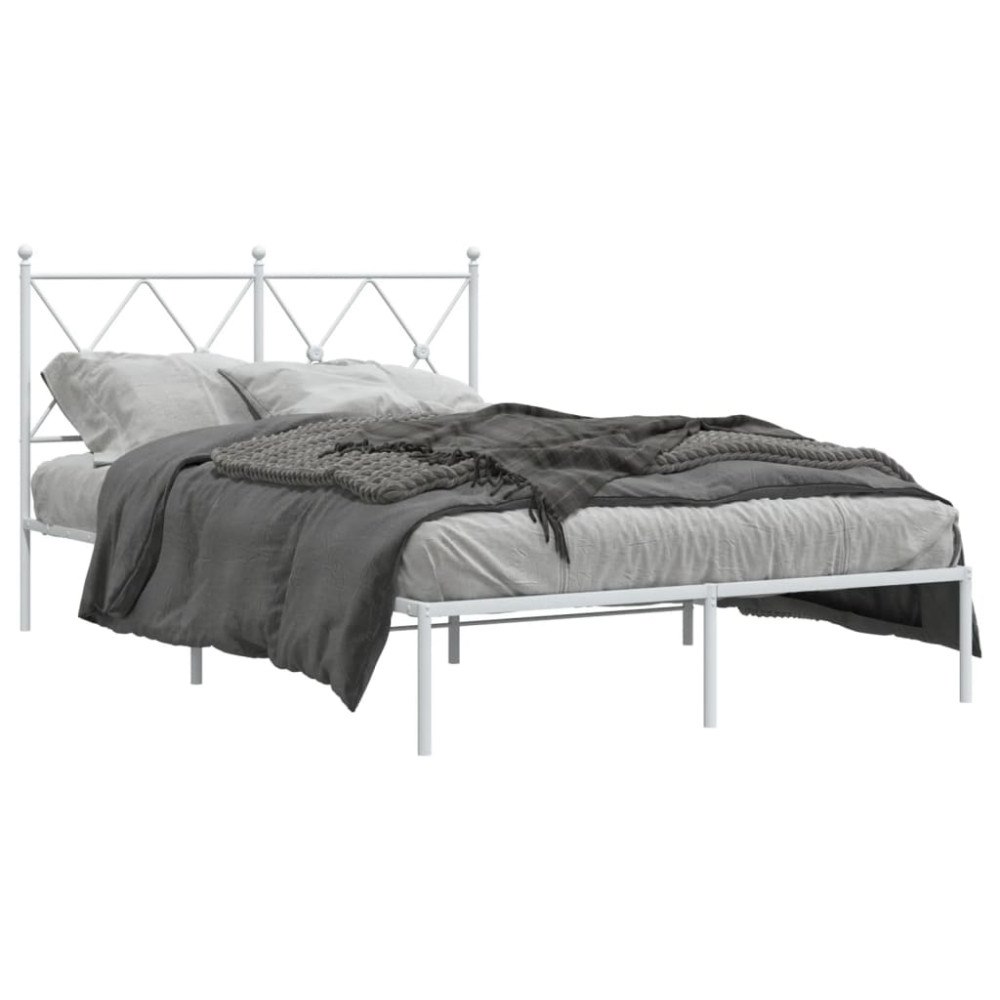 vidaXL Sängram med huvudgavel metall vit 120x190 cm