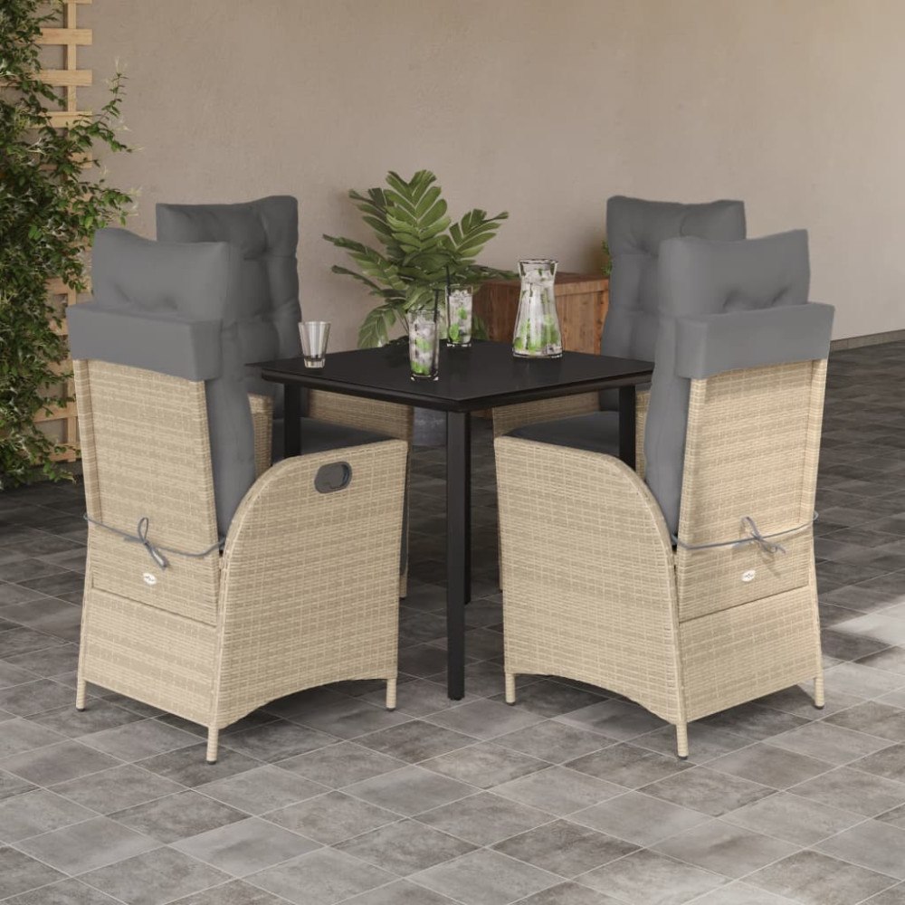 vidaXL Matgrupp för trädgården med dynor 5 delar beige konstrotting
