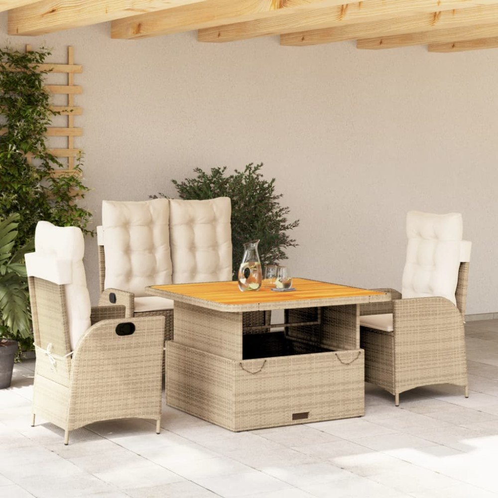 vidaXL Soffgrupp för trädgården med dynor 4 delar beige konstrotting