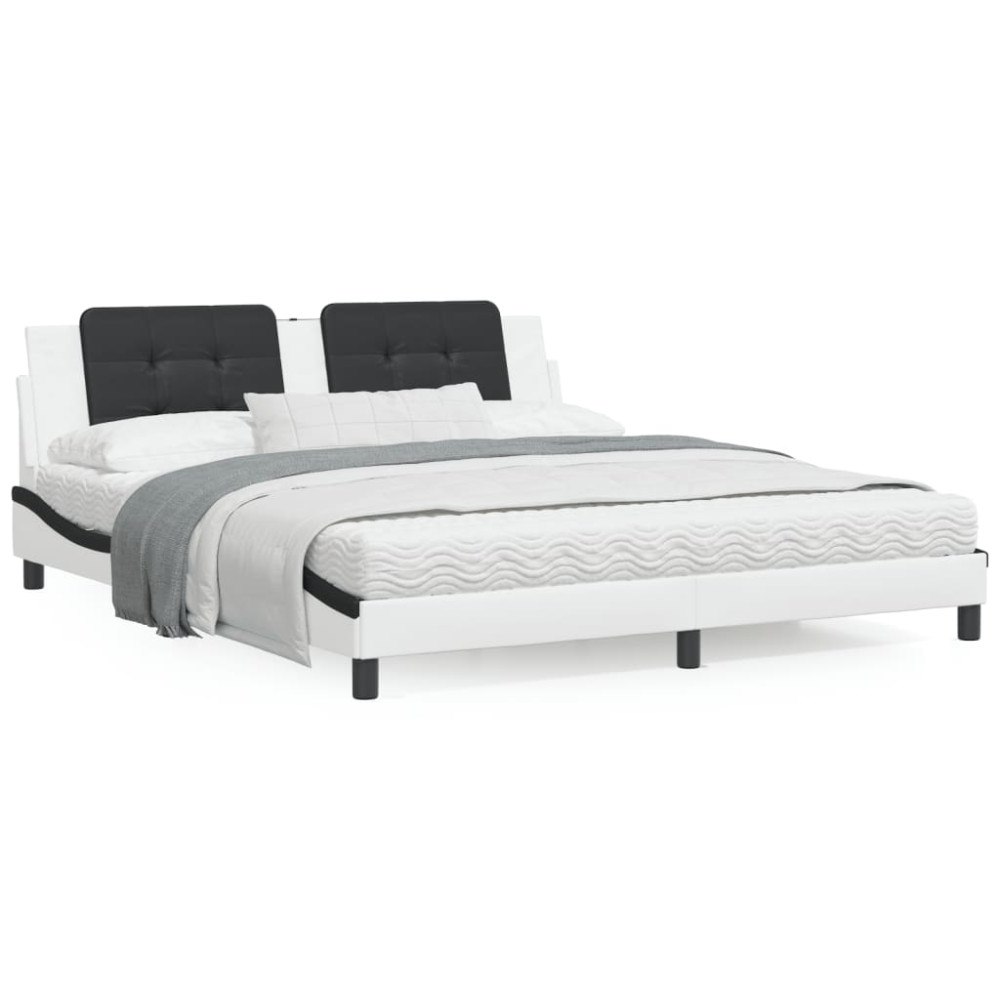 vidaXL Bed Frame with LED without Mattress "Zadar" White and Black 180x200 cm