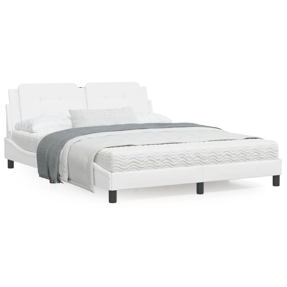 vidaXL Bed Frame with LED without Mattress "Zadar" White 160x200 cm